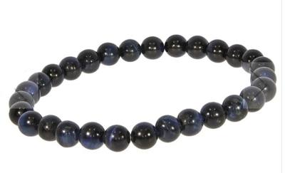 Falkenauge Edelstein Stretch Kugel Armband blau schwarz 6 mm