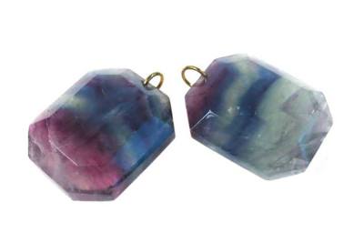 Fluorit Regenbogenfluorit grün lila Oktaeder Silber Ketten Anhänger Cabochon