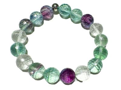 Fluorit Regenbogenfluorit facettiert Edelstein Kugel Stretch Armband