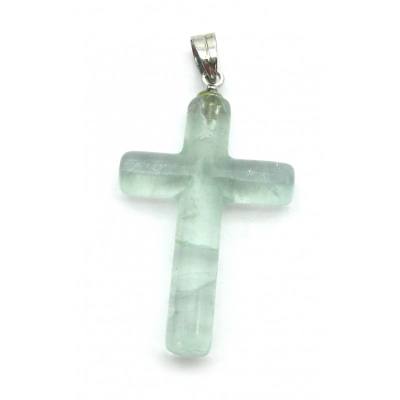 Fluorit grün Edelstein Kreuz Anhänger Silberöse