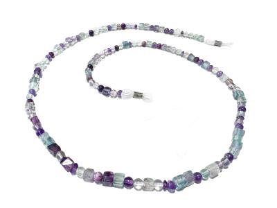 Edelstein Brillenkette Fluorit Regernbogenfluorit  Echtsilber Brillenband Längenwahl