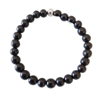 Gagat Jett Edelstein Stretch Armband schwarz Längen Wahl
