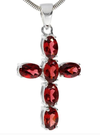 Granat rot Edelstein Heilstein Kreuz Anhänger Echtsilberfassung