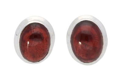 Granat rot oval Cabochon Edelstein Ohrstecker Echtsilber