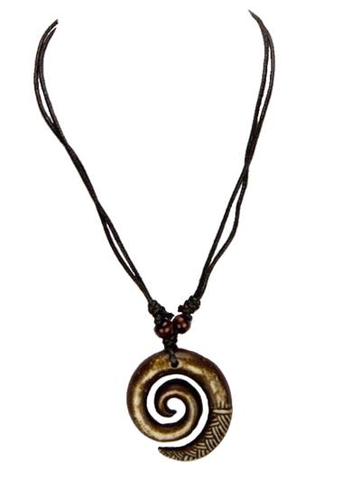 Halskette Kette mit Harz Anhänger Schnecke Spirale braun