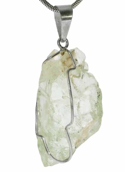 Hiddenit Lithiumsmaragd freeform Edelstein Rohstein Silber Ketten Anhänger Spodumen