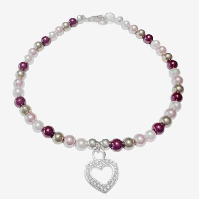 Süßwasserperlen Armband mit Herz Anhänger Silber Verschluss