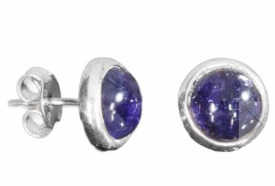 Iolit Wassersaphir blau Cabochon Ohrstecker 925er Echtsilberfassung 8mm