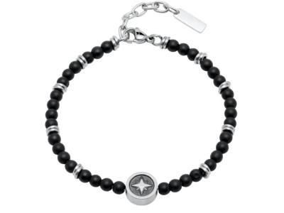 Onyx schwarz Edelstein Edelstahl Armband mit Symbol Kompass