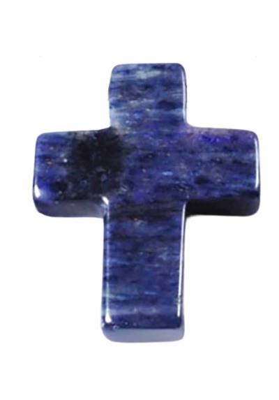 Dumortierit Kreuz blau Edelstein Ketten Anhänger quer gebohrt
