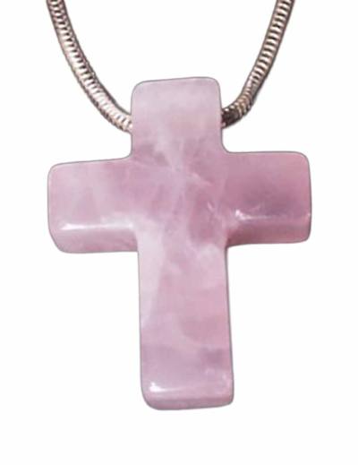 Rosenquarz Kreuz rosa Edelstein Ketten Anhänger quer gebohrt