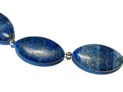 Lapislazuli blau oval Edelstein Kette mit Echtsilber Perlen
