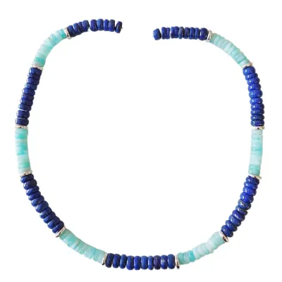 Amazonit Lapislazuli Edelstein Button Kette 925 Echtsilber