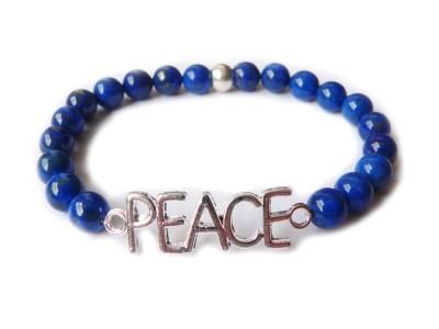 Lapislazuli PEACE Edelstein FRIEDEN Stretch Armband Größenwahl