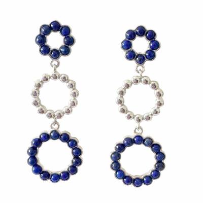 Lapislazuli blau Edelstein Ohrringe Ohrhänger Blume rhodoniert 925er Echtsilber