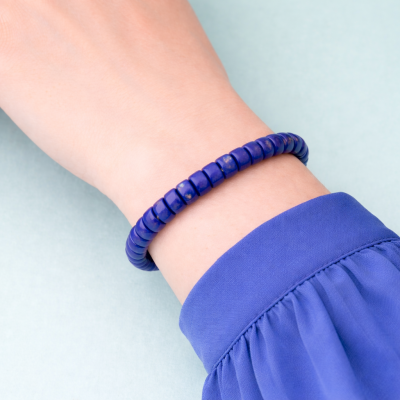 Lapislazuli blau Heilstein Scheiben Button Stretch Armband