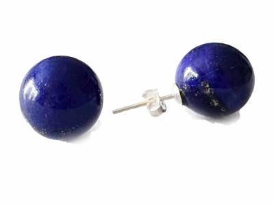 Lapislazuli Edelstein Kugel Ohrstecker groß 12 mm Echtsilber blau