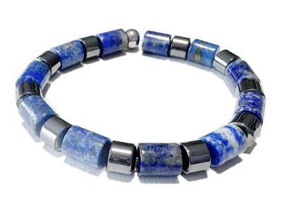 Lapislazuli blau Hämatit Edelstein Stretch Armband Zylinder