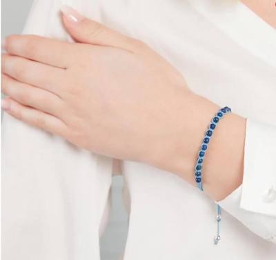 Lapislazuli blau Textil Edelstein Armband mit Echtsilber größenverstellbar