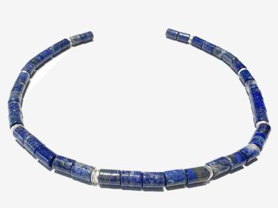 Lapislazuli Zylinder blau Halskette Edelsteinkette mit Echtsilber Buttons und Verschluss Längenwahl
