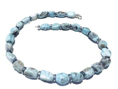 Larimar Hämatit Edelstein Nugget Kette Halskette Collier blau hellblau Größenwahl