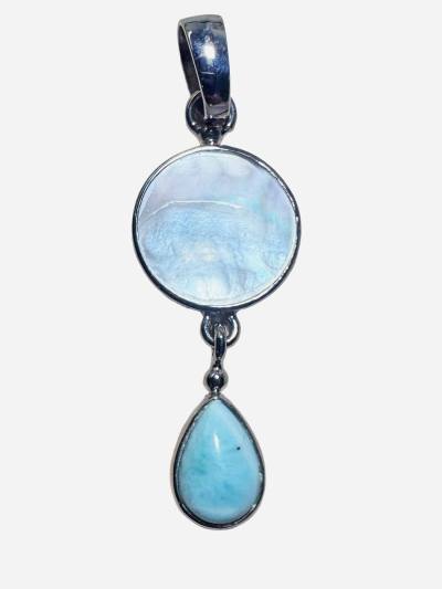 Perlmutt Larimar Tropfen Edelstein 925 Echtsilber Designer Anhänger