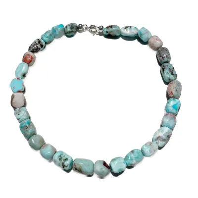Larimar Edelstein Nugget Kette Halskette Collier blau hellblau