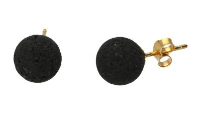 Lava schwarz Kugel Ohrstecker Echtsilber vergoldet