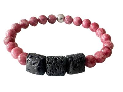 Lava Duft Stein Kissen Thulit rot Edelstein Armband Stretcharmband Größenwahl