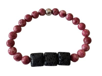 Lava Duft Stein Kissen Thulit rot Edelstein Armband Stretcharmband Größenwahl