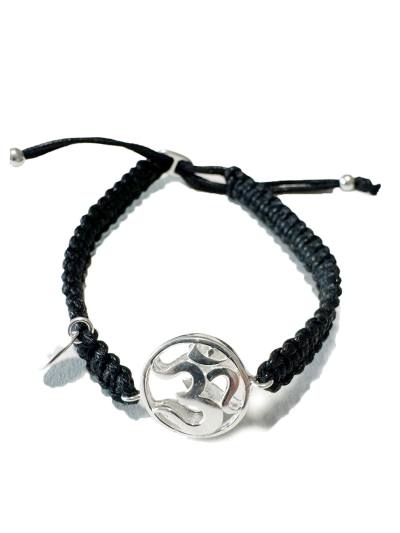 Makramee Armband schwarz geflochten mit Echtsilber OM Symbol