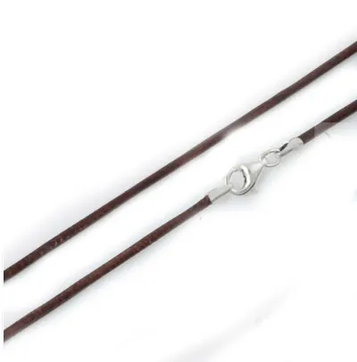 weiches Ziegen Lederband Lederkette braun mit Echtsilber Karabinerhaken 45 cm