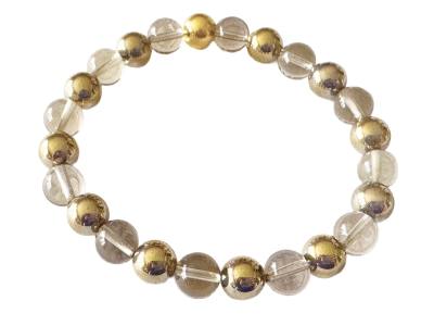 Lemonquarz Hämatit Edelstein Stretch Armband Goldperlen Längenwahl