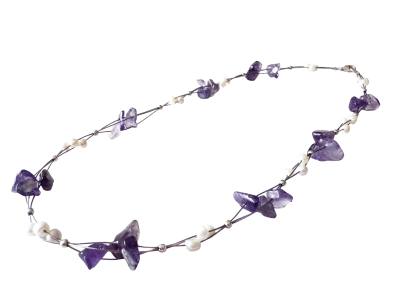 Amethyst violett Süßwasserperle weiß Mehrstrang Edelsteinkette Schmuckdraht