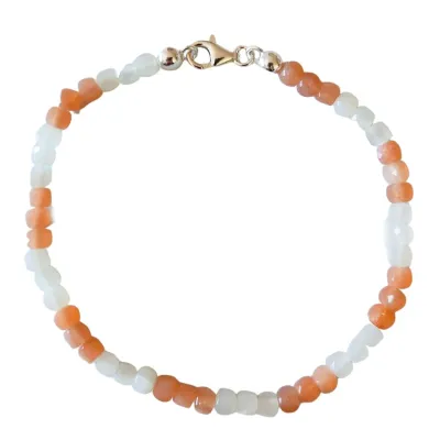 Regenbogenmondstein Labradorit lachs weiß Edelstein Würfel Armband 925 Echtsilberverschluss