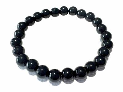 Obsidian schwarz Edelstein Kugel Stretch Armband