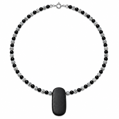 Dendritenopal Onyx Edelstein Kugelkette mit mattem Onyx Anhänger