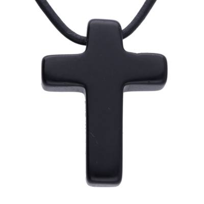 Onyx Kreuz schwarz Edelstein Ketten Anhänger quer gebohrt