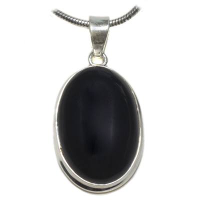 Onyx schwarz Edelstein Cabochon Ketten Anhänger Echtsilberfassung