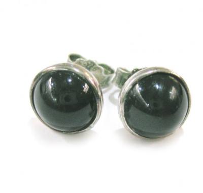 Onyx schwarz Cabochon Edelstein Ohrringe Ohrstecker Silberfassung