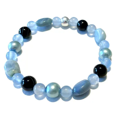 Opal Sardonyx Perle Jade blau Edelstein Designer Stretch Armband Längen Wahl