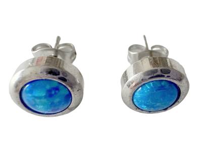 Opal blau Edelstahl Ohrstecker Ohrringe