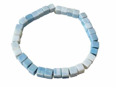 Opalith echt hellblau natürlich aus Oregon Elastik Edelstein Würfel Armband Längenwahl