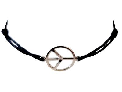Peace Frieden Symbol Armband Baumwolle Silber rhodoniert schwarz