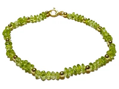 Peridot Button Edelstein Armband grün mit Echtsilber Perlen vergoldet