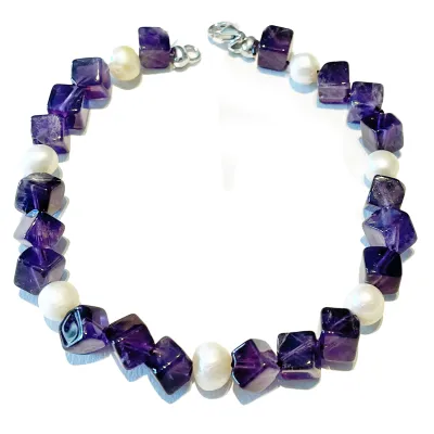 Amethyst Süßwasserperle violett Edelstein Designer Stretch Armband Längen Wahl