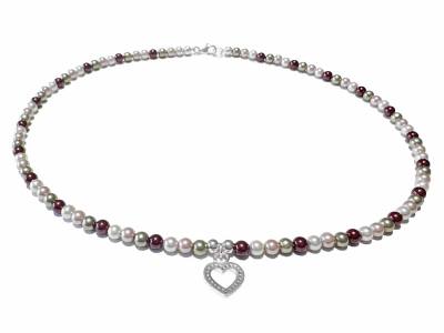 Süßwasserperlen Kette mit Herz Anhänger Silber Verschluss