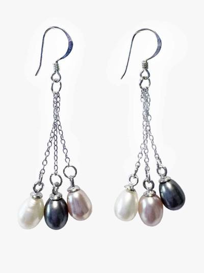 Perlen Zuchtperlen Ohrringe Ohrhänger 925er Echtsilber blau weiß Trosa Tropfen