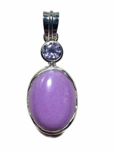 Phosphosiderit mit Amethyst oval Edelstein Ketten Designer Anhänger Silberfassung