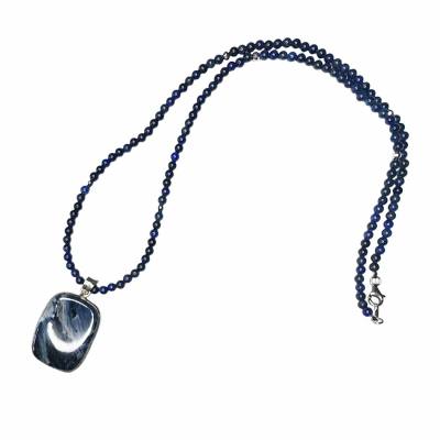 Pietersit Edelstein Kettenanhänger mit Lapislazuli Kette blau 60 cm und Silberelementen Namibia